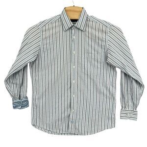 Bugatchi Uomo Large Blue Striped Long Sleeve Button Up Flip Cuff Men's‎ Shirt